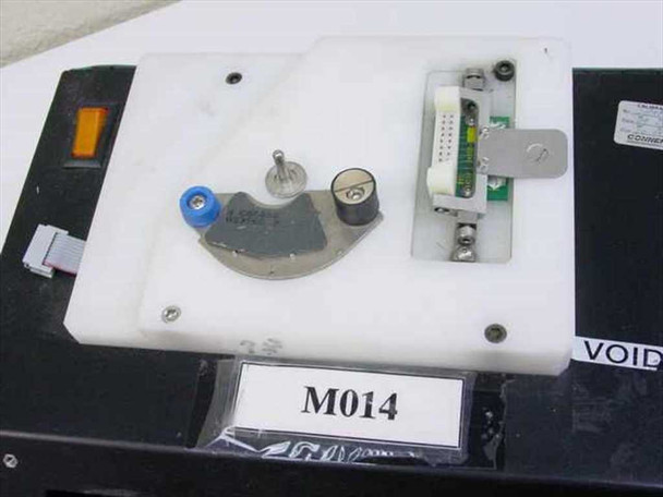 Moon Lander II M014 head fixture detail showing head stack mounting area, actuator arm, and VOID label on white plastic mechanism base