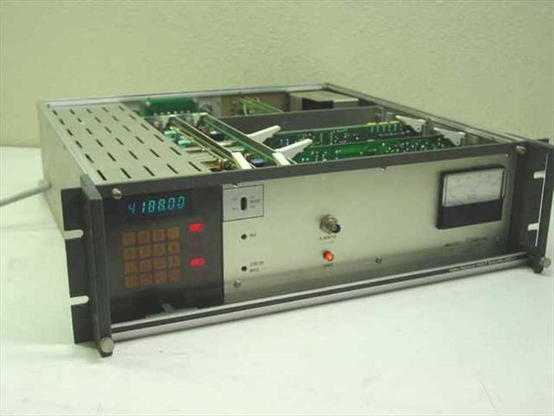 Scientific Atlanta 7500 Video Receiver — front panel view showing blue LED frequency display, keypad, analog C/N meter, and open top with internal PCBs visible