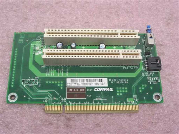 Compaq 252298-001 SFF PCI riser board top view showing two PCI expansion slots and Compaq label