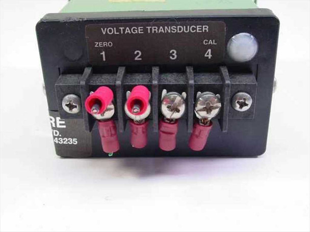 Flex-Core VT-120A top terminal block close-up showing VOLTAGE TRANSDUCER label, ZERO and CAL adjustment pots, and four numbered screw terminals with red spade connectors