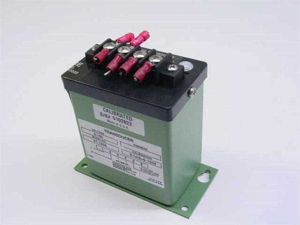 Flex-Core VT-120A voltage transducer front-left view showing green enclosure, fixed mounting plate, and red spade-lug wiring terminals on top black terminal block