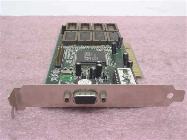 S3 ViRGE H1E3DD PCI video card – front view showing VGA port bracket, S3 GPU, and DRAM memory chips