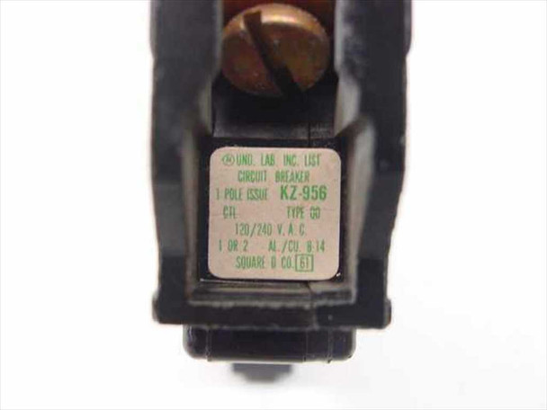 Square D KZ-956 circuit breaker UL label showing 1-Pole, Type 00, 120/240V AC, Al/Cu #14 rating