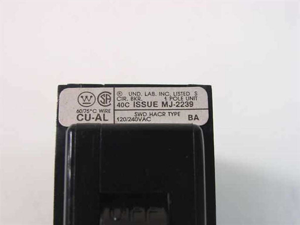 Westinghouse MJ-2239 Quicklag Type BA rating label – 40C Issue, 1 Pole, 120/240VAC, SWD HACR, CU-AL, UL Listed