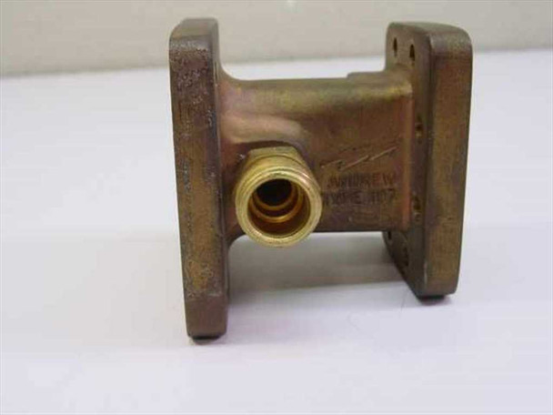 Andrew 55001-90 WR90 Pressure Window Assembly – side view showing Andrew Corporation markings and brass threaded coaxial fitting