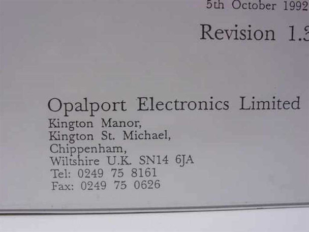 Opalport Electronics Limited address and contact details page showing Revision 1.3 date of 5th October 1992