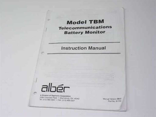 Alber Model TBM Telecommunications Battery Monitor Instruction Manual front cover, Part No. 91790, Manual Version SB.5