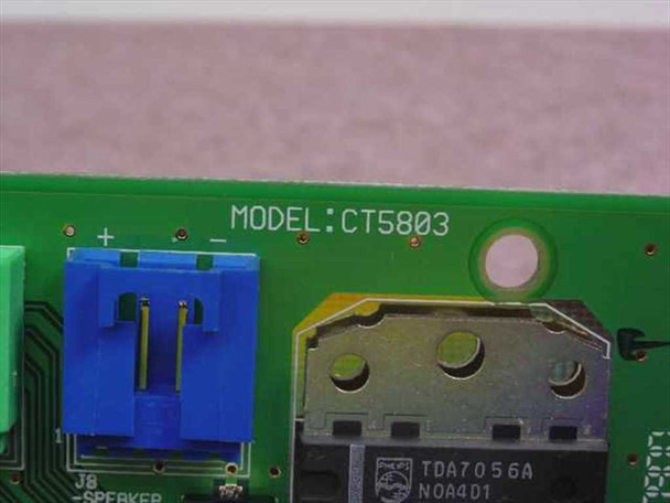 Close-up of CT5803 model number silkscreen on PCB with TDA7056A amplifier chip visible