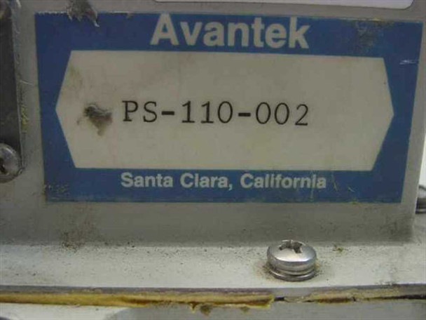Avantek PS-110-002 model label showing part number and Santa Clara, California origin on blue label