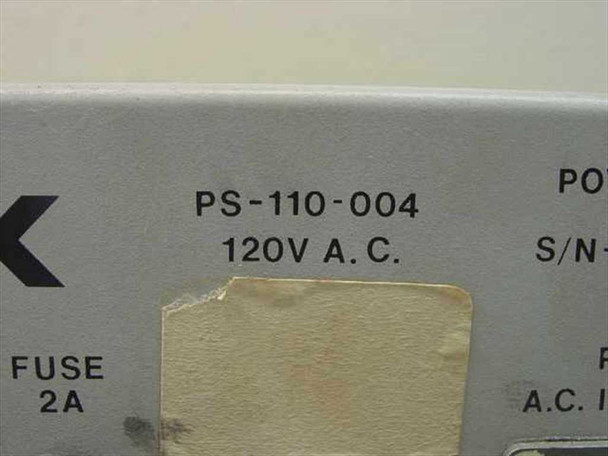 Avantek PS-110-004 label closeup showing model number PS-110-004, 120V A.C. input rating, and 2A fuse designation on panel face