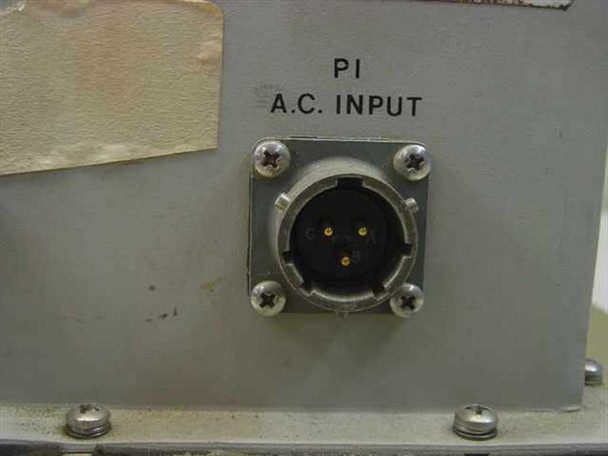 Avantek PS-110-004 AC input connector closeup — labeled P1 A.C. INPUT, 3-pin circular mil-spec connector on front panel