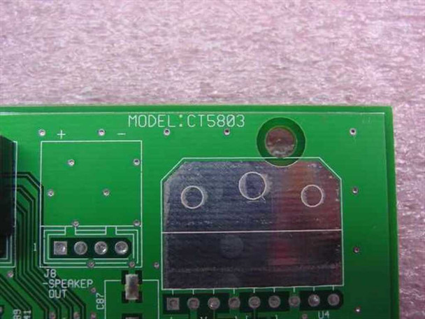 Creative Labs CT5803 PCB silkscreen close-up showing MODEL:CT5803 and J8 Speaker Out marking