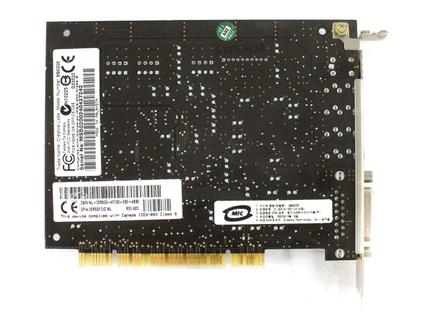 Creative Labs SB0200 Sound Blaster Live PCI sound card — PCB back side showing FCC label, CE markings, and serial number barcode (Made in Malaysia)