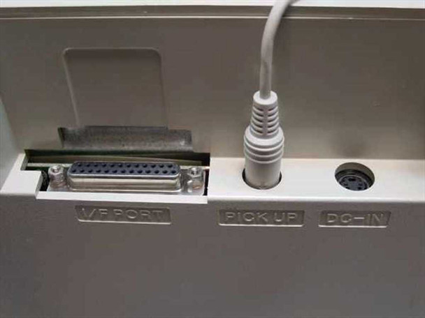 Hitachi HDG-1212D ComGraph Tablet Digitizer – rear connector panel close-up showing DB25 female I/F port connector, round Pick-Up DIN port, and DC-In DIN jack