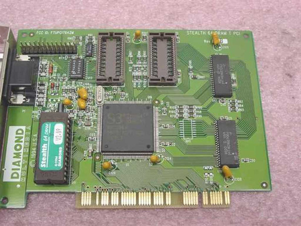Diamond Stealth 64 DRAM PCI video card top-down PCB view showing S3 Trio64 chipset and DRAM modules