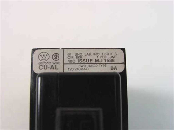 Westinghouse MJ-1588 Type BA Circuit Breaker – close-up of rating label showing 120/240VAC, SWD HACR, CU-AL, UL Listed