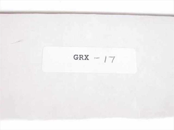 Spectrum GRX-17 model label closeup showing hand-typed GRX-17 identification tag on white label