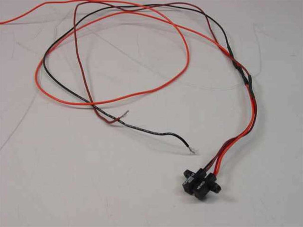 Honeywell HOA1881-13 optoswitch slotted optical sensor with full 21-inch red and black pigtail leads spread out on white background