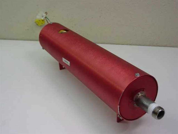 Unbranded 1/2 NPT flash heater right-side view showing red cylinder body, rear NPT outlet fitting, and white molex power connector