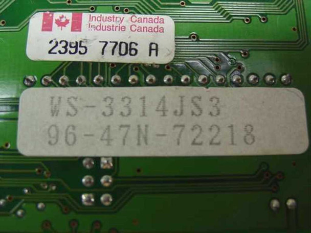 Wisecom WS-3314JS3 – close-up of Industry Canada certification label (2395 7706 A) and part number sticker reading WS-3314JS3 / 96-47N-72218