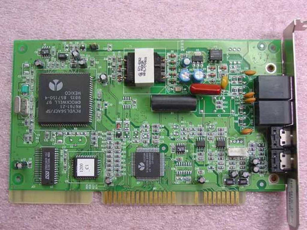 Hayes 5655US 56K modem card — angled top view showing main chipset with Mexico manufacture marking and RCVDL56ACF/SP label