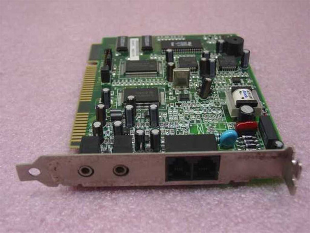 GVC 126B1640000A ISA fax modem card – angled front view showing bracket with RJ-11 ports and speaker jack
