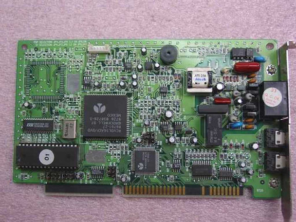 Rockwell V1456VQH-R 56K PCI modem card – top-down view of component side showing Rockwell MERCO chipset markings and PCI edge connector