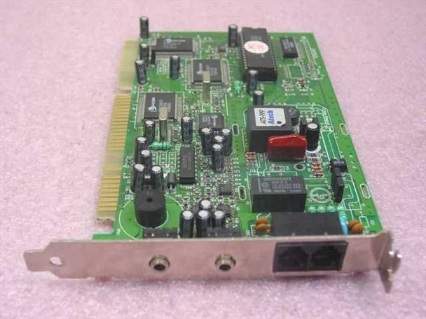Davicom ENF633 ISA fax modem card – angled front view showing bracket with dual RJ-11 ports and green PCB