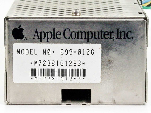Apple Computer Inc. label close-up showing model number 699-0126 and barcode on steel enclosure