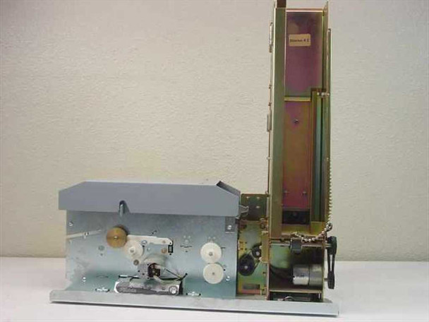 Evolis Pebble 2 Kiosk printer mechanism – front-left view with cover removed showing internal roller and drive assemblies