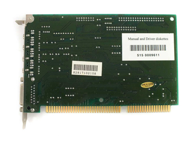 Labway A111-810 ISA Sound Card – PCB reverse side showing barcode labels and Made in Taiwan stamp