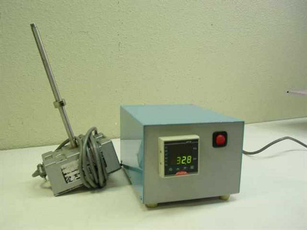Athena temperature controller with digital LED display reading 328 and platinum resistance RTD immersion sensor with probe – front view