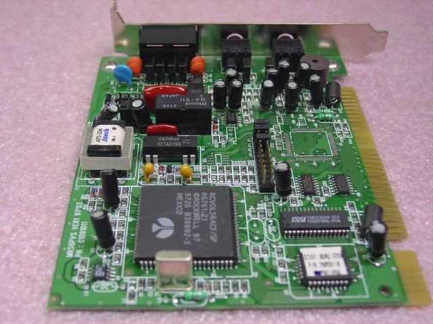 Rockwell MR56PVS ISA modem card angled rear view showing Rockwell RCVDL56ACF main controller chip