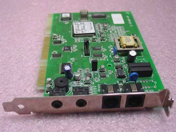 Practical Peripherals 5624US ISA voice fax modem card – angled front view showing RJ-11 ports and 3.5mm audio jacks on bracket