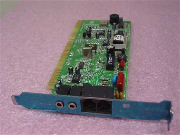 ESS MPB-000081 V.90 ISA modem card – angled front view showing bracket with RJ-11 ports and audio jacks