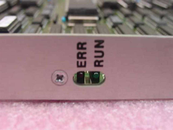 Staubli Unimation W.211.108.00 Systel Torque Prozessor Card – front panel faceplate closeup showing ERR (red) and RUN (green) LED status indicators