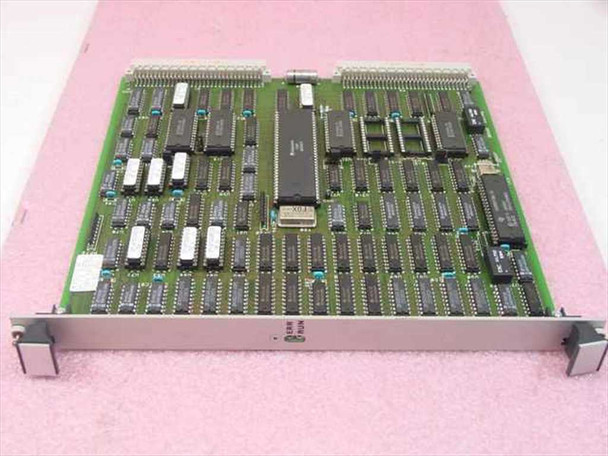 Staubli Unimation W.211.108.00 Systel Torque Prozessor Card – component side view showing populated PCB with large central processor IC and numerous DIP ICs, mounted in metal card cage faceplate