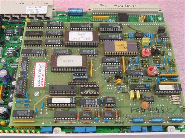 Baldor ASR BTS10 servo drive PCB – close-up of main board showing multiple DIP ICs including MC74HC75N, MM74HC573N series logic chips and other components