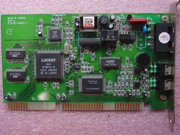 Lucent H56LDP-F0 ISA modem card — alternate top-side view showing Lucent Venus chipset markings and Made in Taiwan label