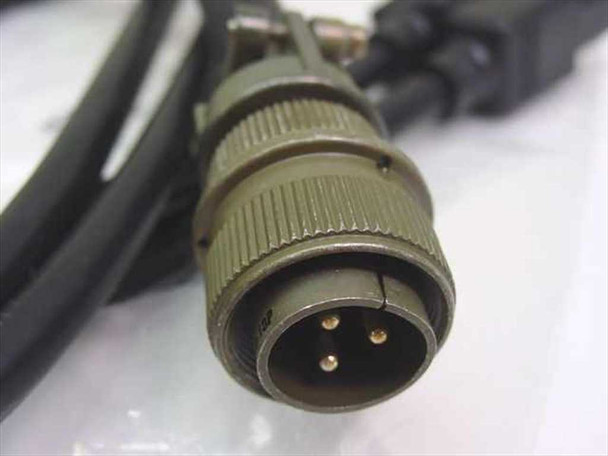 FSI 905733-001 AC cable — close-up of military-style 3-pin circular male connector with olive-drab metal shell