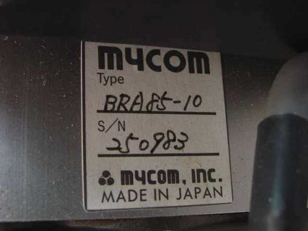 Mycom BRA85-10 nameplate label showing Type BRA85-10, serial number 250983, Mycom Inc Made in Japan
