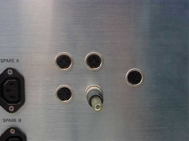 IVS Accuvision 200 – detail of panel-mount mini DIN connectors and toggle hardware near Spare A and Spare B outlets