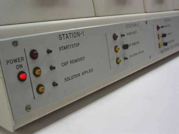 Elite Engineering Electrode Test Station — front panel view showing Station 1 and Station 2 labels with indicator LEDs