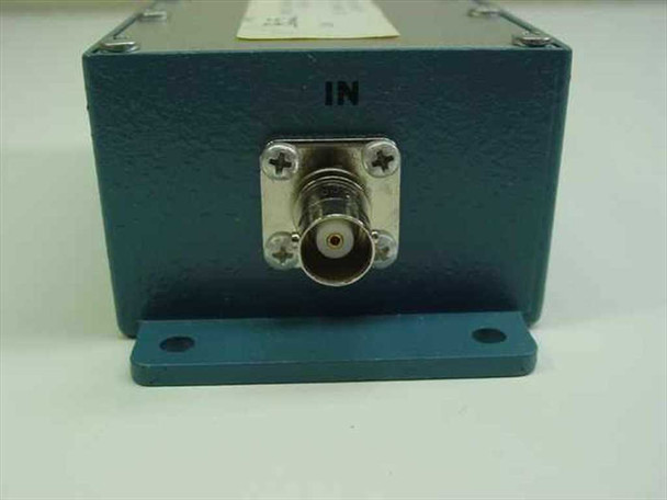 Input end of 8.5 MHz Bessel filter showing panel-mount BNC female connector labeled IN