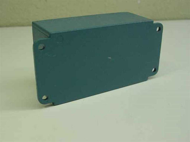 Pomona Electronics F-033 1.25 MHz Band Pass Filter — rear/bottom view of teal metal enclosure showing four corner mounting holes and clean exterior