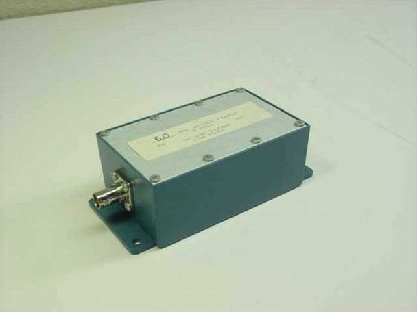 6.0 MHz 5-pole Bessel low pass filter in teal metal enclosure – angled front-left view showing BNC output connector and spec label