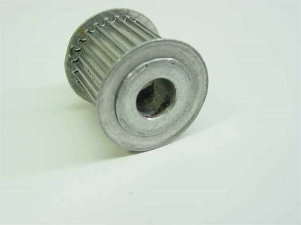 Aluminum timing belt pulley 9-tooth — end-on view showing 3/8" shaft bore opening and flange face