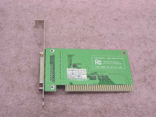 DTC DTC1188 ISA parallel port card — reverse PCB side showing FCC label, part number, and ISA edge connector