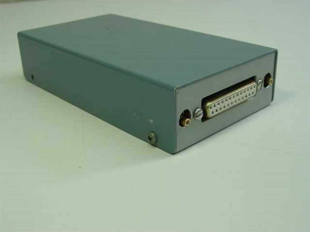 Steel interface box opposite side view showing DB25 25-pin female connector and two small screw terminals on short end panel