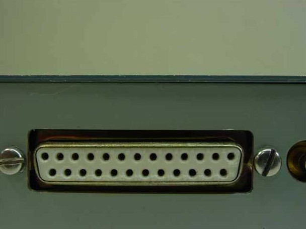 Close-up of DB25 female 25-pin D-sub connector on the steel interface box end panel